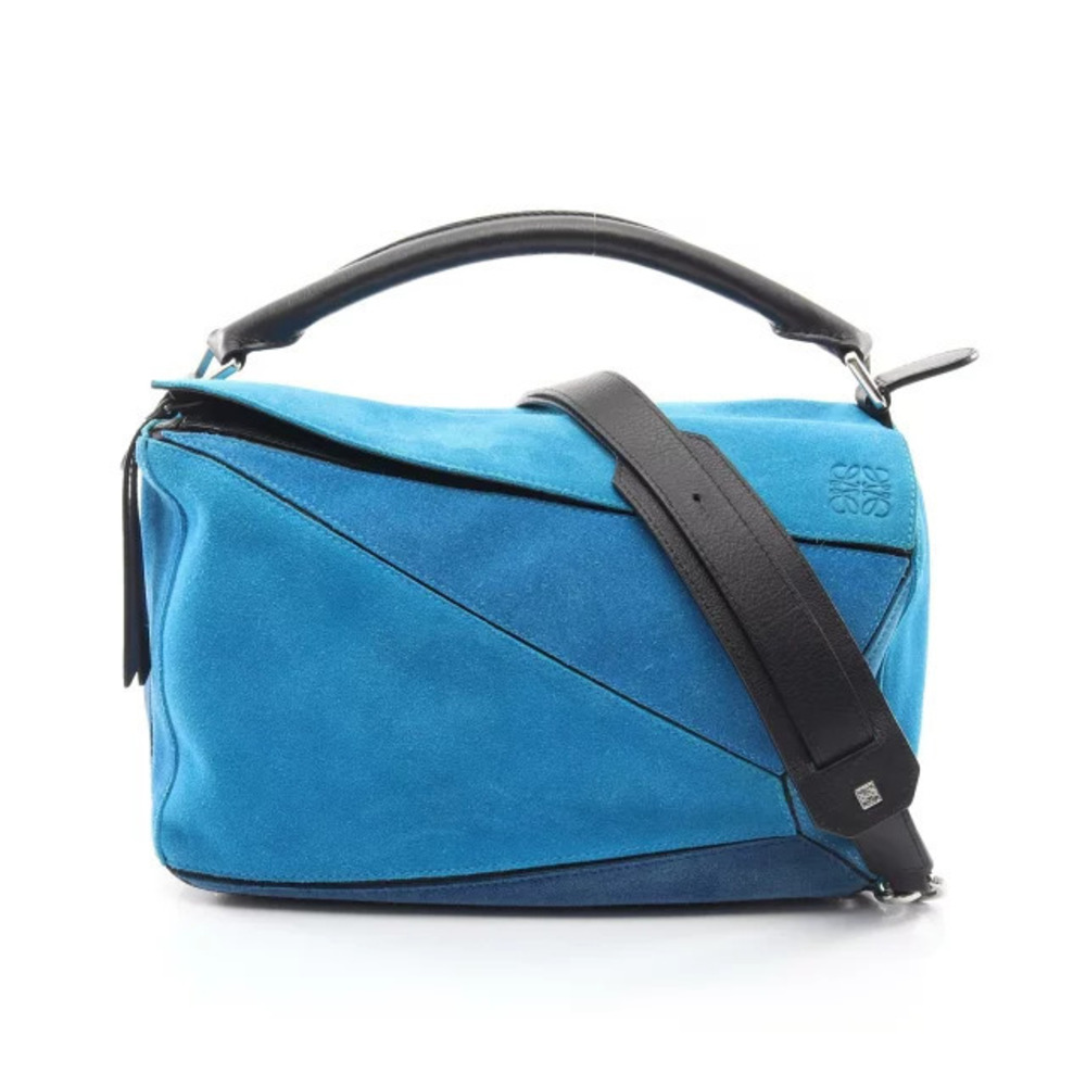 Loewe Puzzle Bag Handbag Leather Suede Blue Black